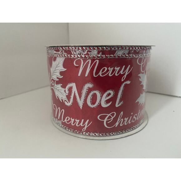 Red Noel Joy Hope Merry Christmas Script Wired Ribbon 9 Feet 2.5” Holiday Decor - Picture 4 of 7